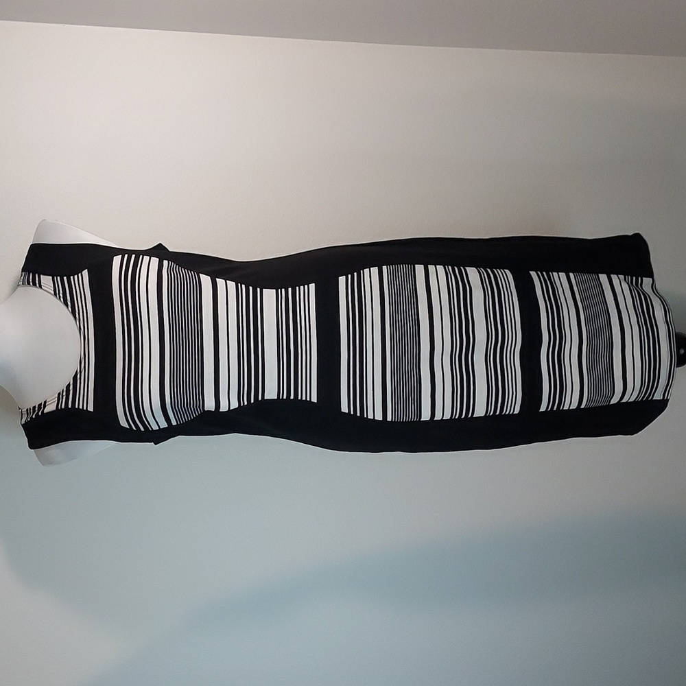 B Famous 90's Black White Stripe Scoop Neck Sleeveless Bodycon Dress Size XL